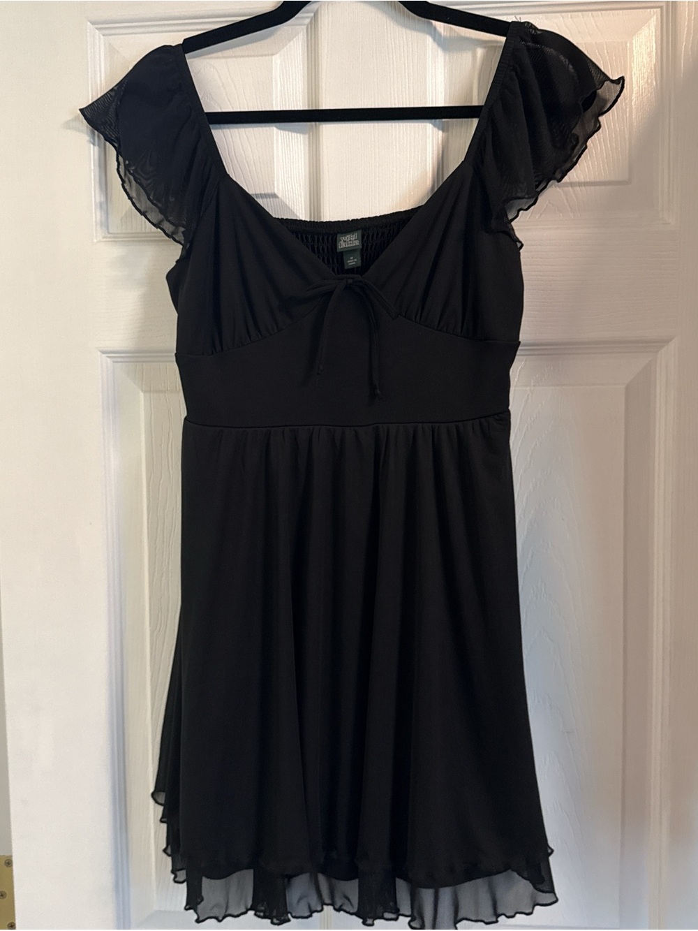 wild fable Black Tie-Front Smocked Neck Top